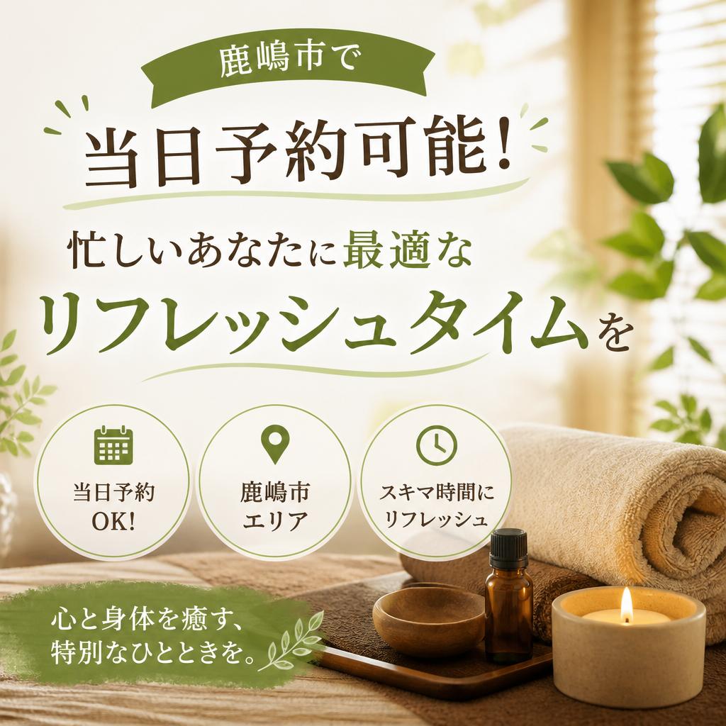 鹿嶋市で当日予約可能！忙しいあなたに最適なリフレッシュタイムを