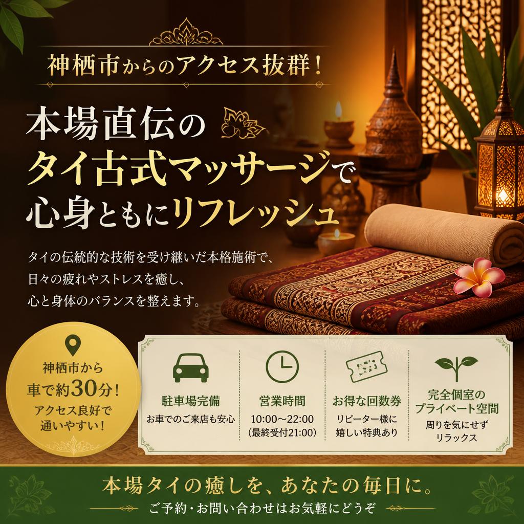 神栖市からのアクセス抜群！本場直伝のタイ古式マッサージで心身ともにリフレッシュ