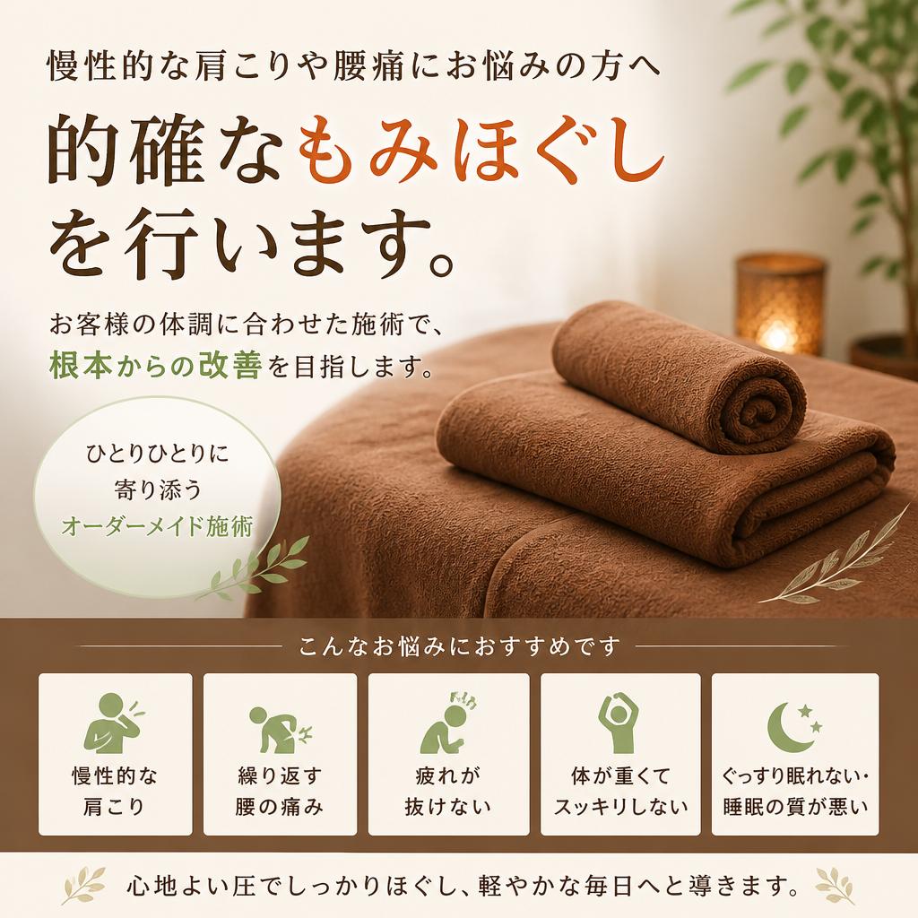 肩こりや腰痛をしっかり解消