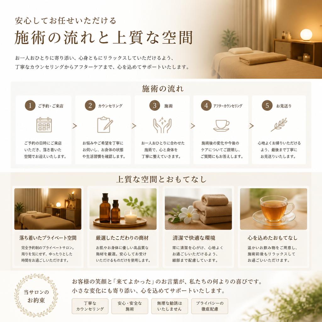 4. 施術の流れとリラックス空間